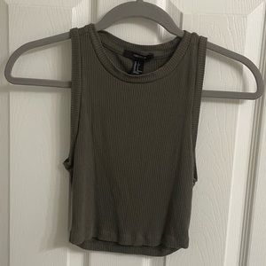 5/$25 Ribbed Tank Crop Top Dark Muted Olive Forest Green F21